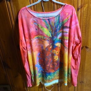 Leoma Lovegrove Colorful Pineapple Graphic Long Sleeve Tee - Pink & Yellow